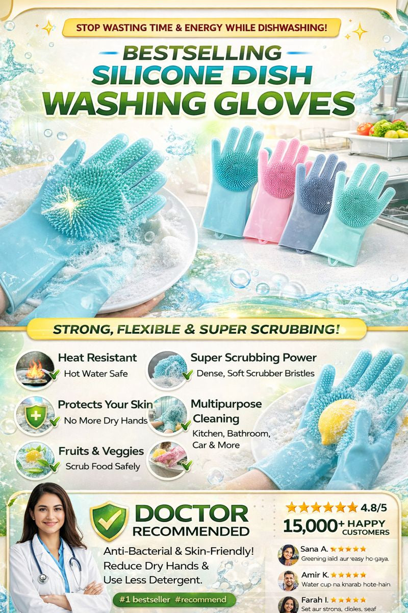 ( High Quality )Pair Of Silicone Washing Full Finger Gloves For Home & Kitchen