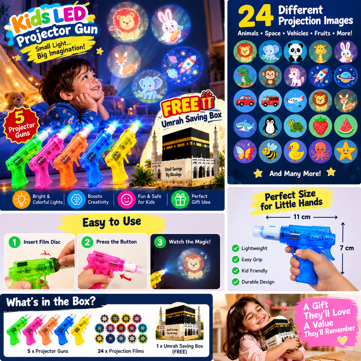 Kids Finger LED Projector Toy + FREE Umrah Saving Box 🎁