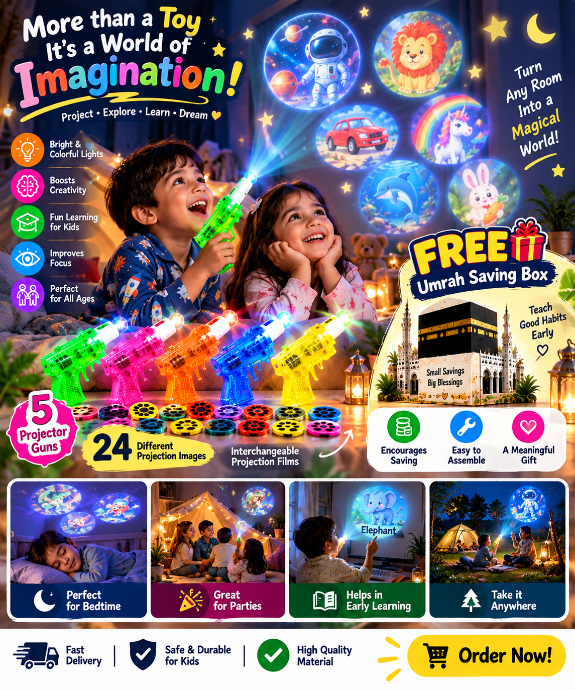 Kids Finger LED Projector Toy + FREE Umrah Saving Box 🎁
